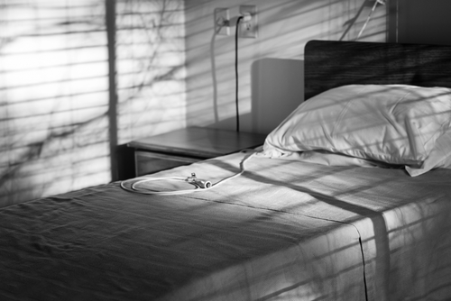 Nursing home bed in black and white