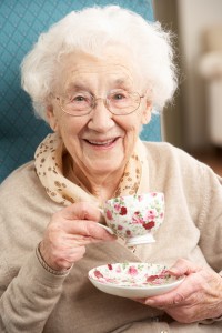 older woman drinking tea