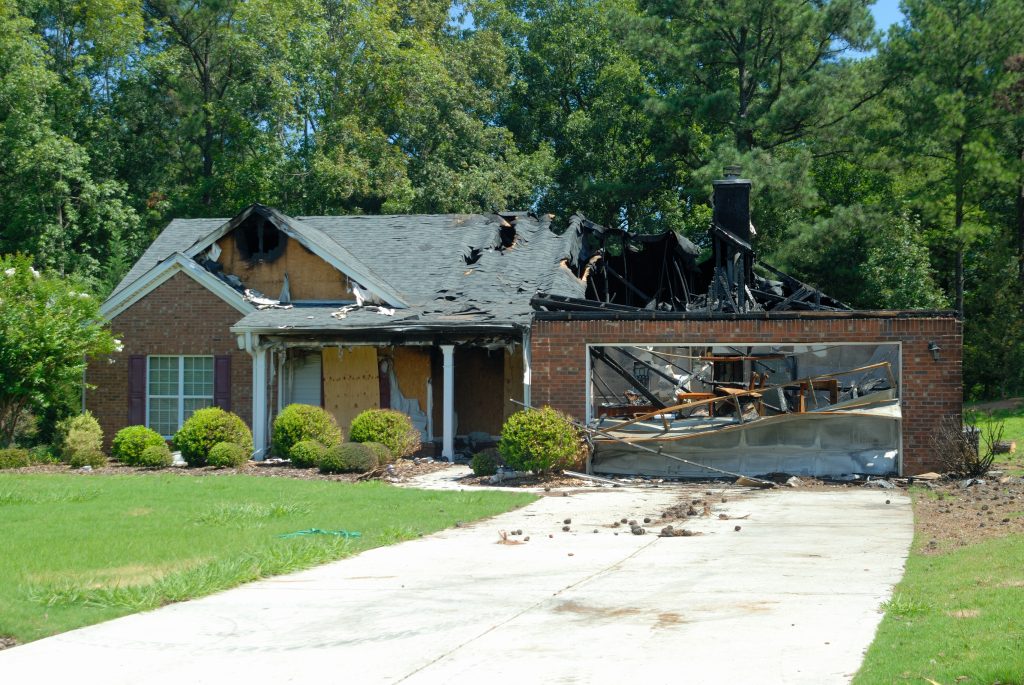 A single family home destroyed by fire.