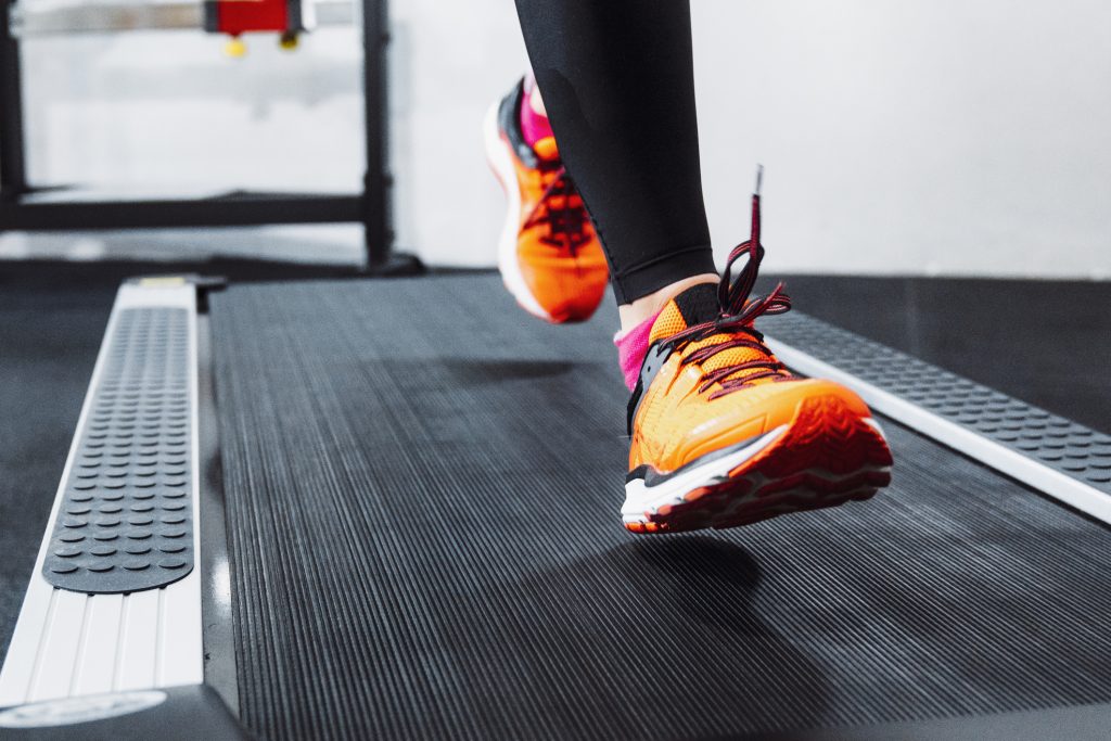 Close up jogging on a treadmill