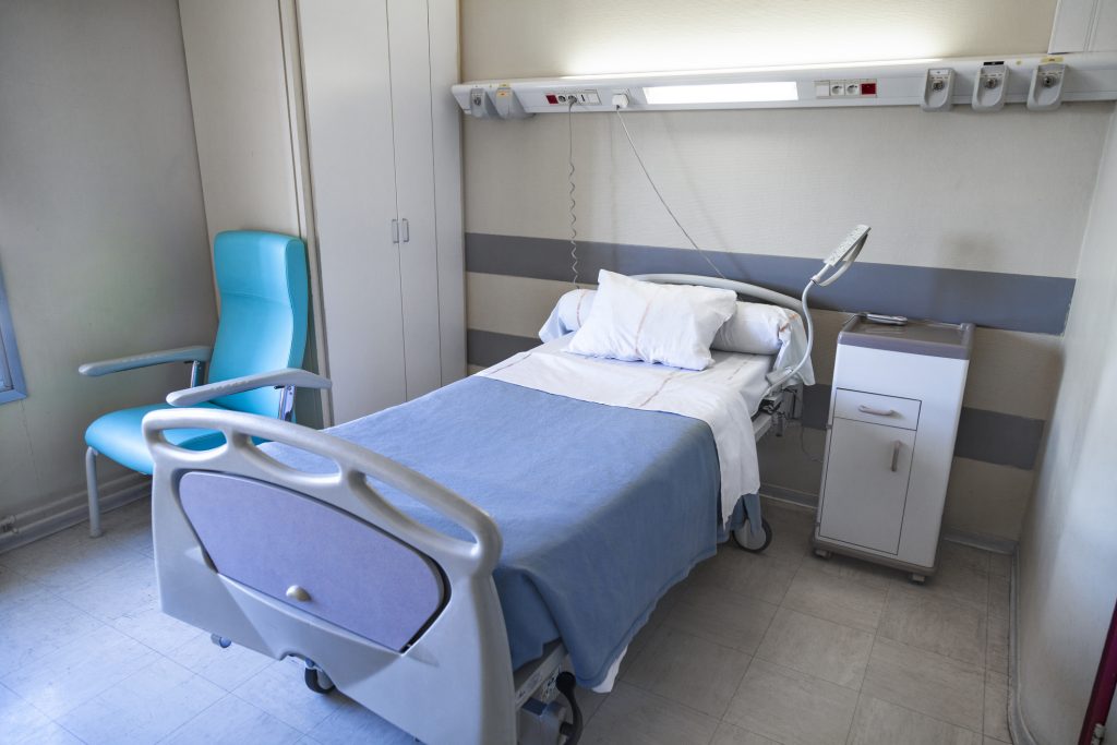 Hospital room with a bed
